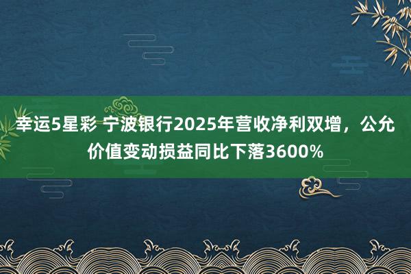 幸运5星彩 宁波银行2025年营收净利双增，公允价值变动损益同比下落3600%